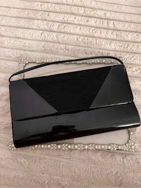 80’s Black Patent Evening Clutch Handbag